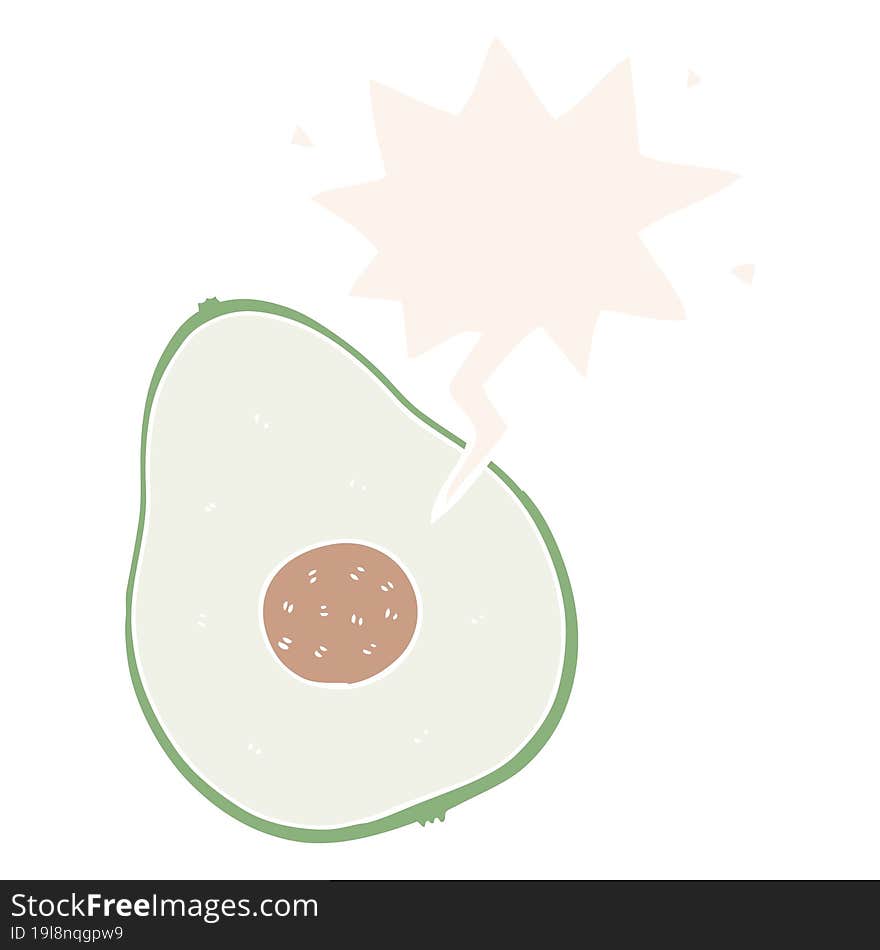 cartoon avocado and speech bubble in retro style