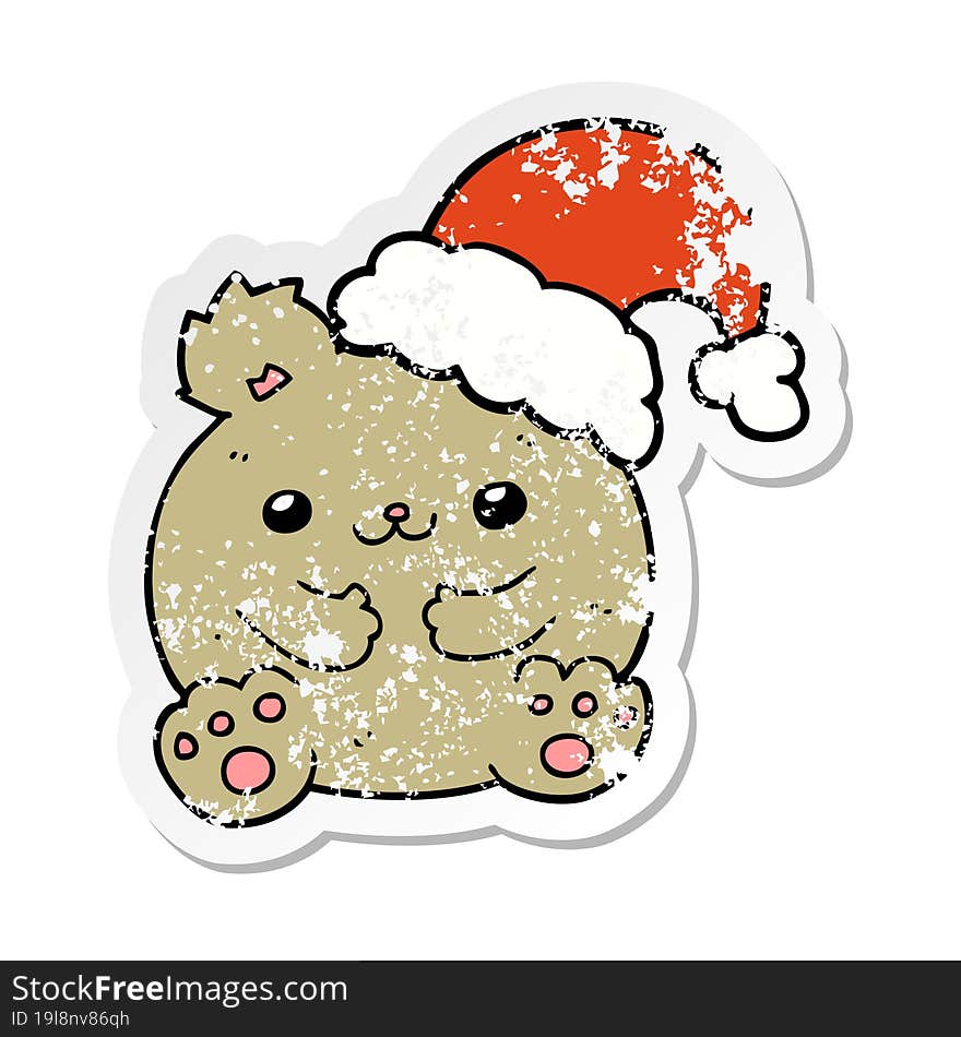 distressed sticker of a cute cartoon christmas bear