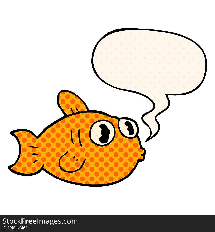 cartoon fish and speech bubble in comic book style