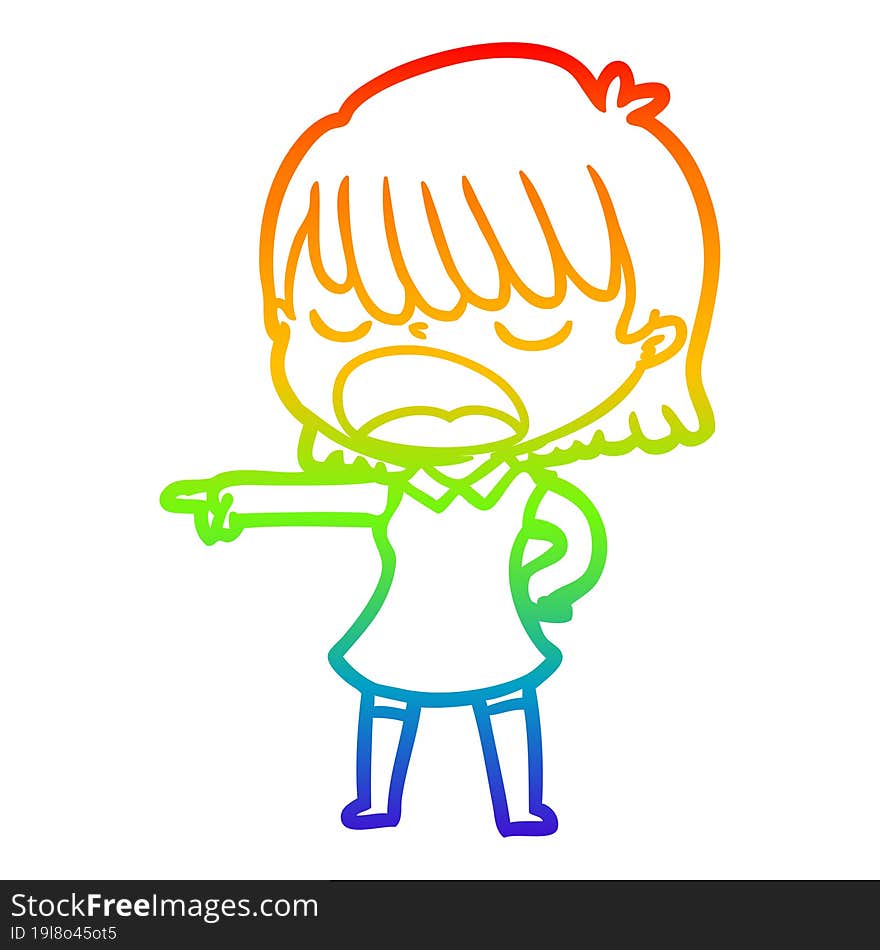 Rainbow Gradient Line Drawing Cartoon Woman Talking Loudly