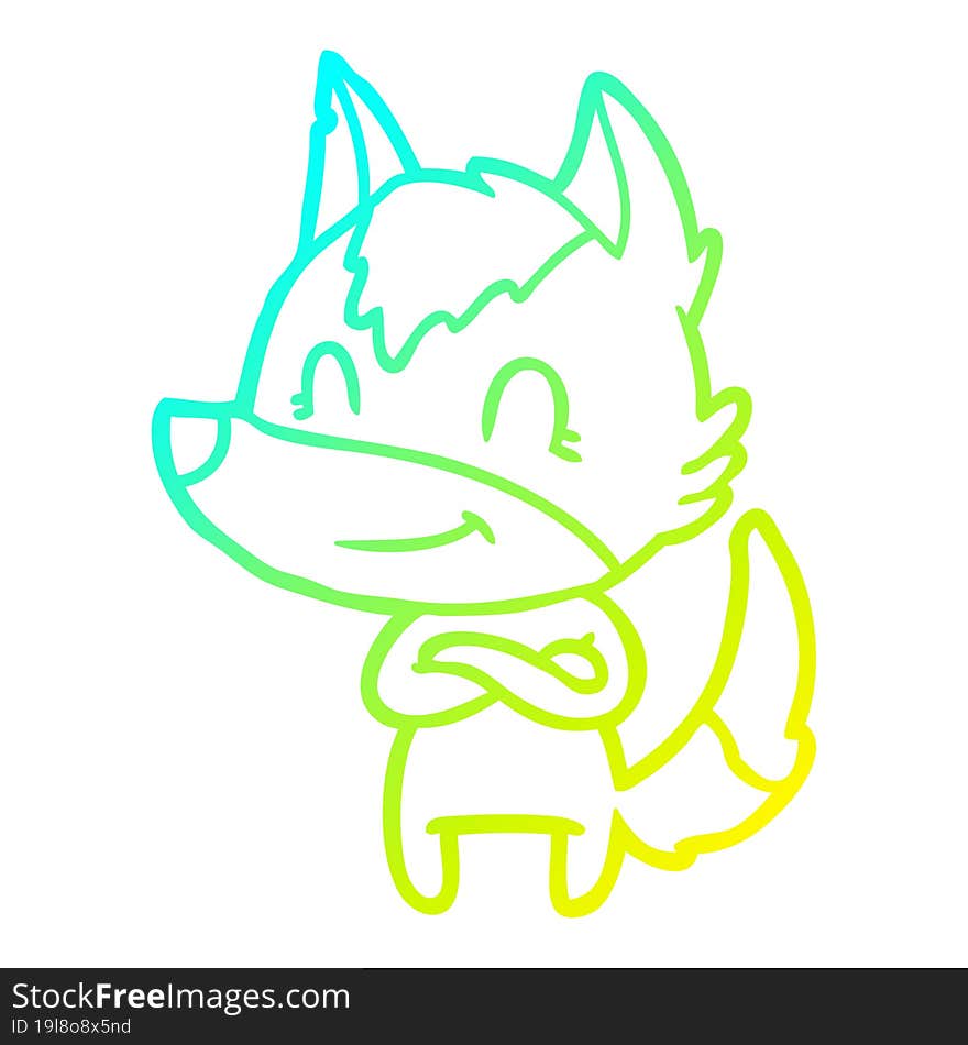 cold gradient line drawing friendly cartoon wolf