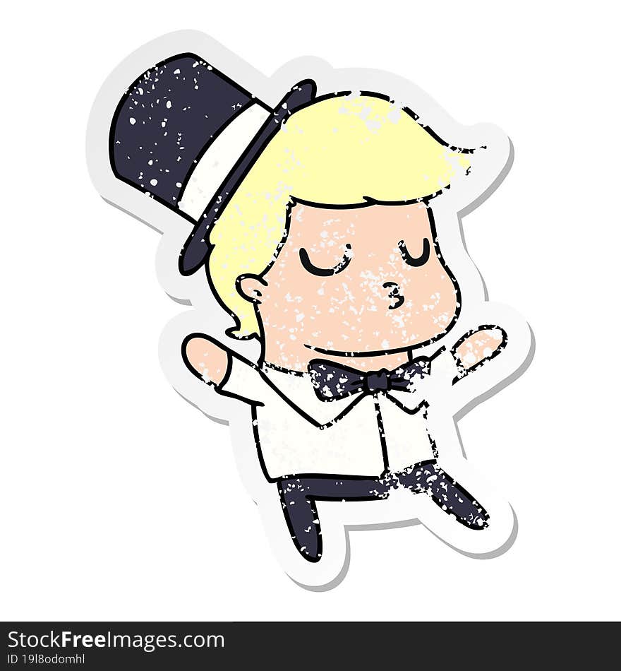 distressed sticker cartoon of kawaii cute prom boy