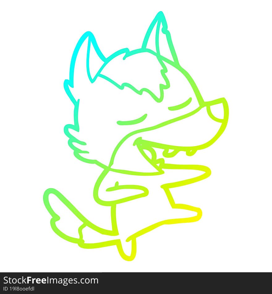 cold gradient line drawing of a cartoon wolf laughing