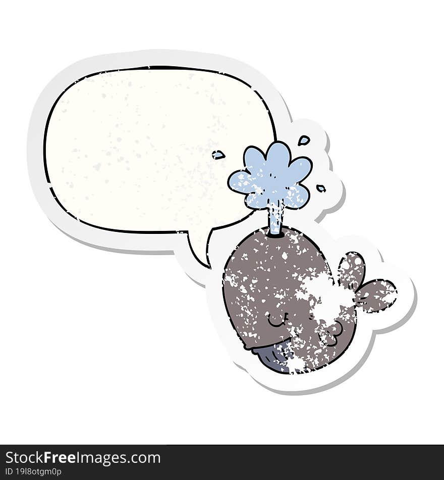 Cartoon Spouting Whale And Speech Bubble Distressed Sticker