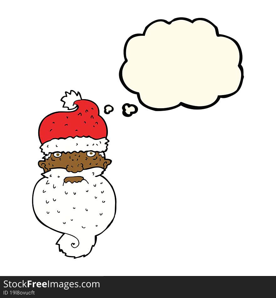 Cartoon Grim Santa Face With Thought Bubble