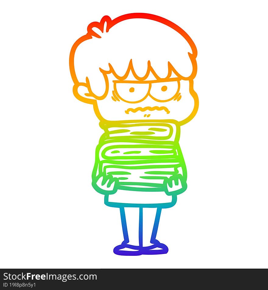 Rainbow Gradient Line Drawing Annoyed Cartoon Boy