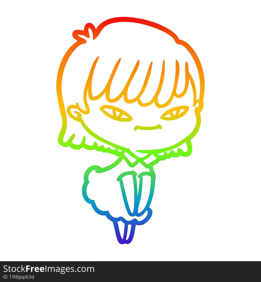 rainbow gradient line drawing of a cartoon woman