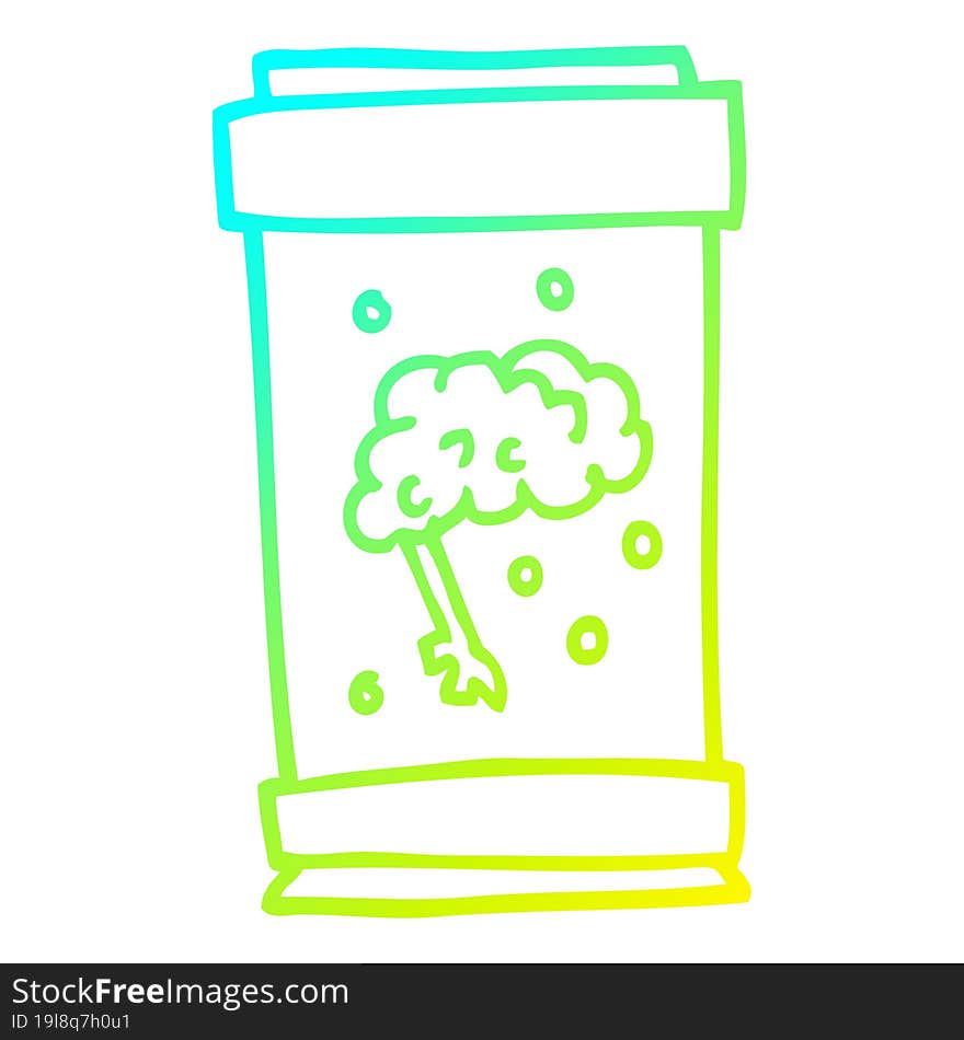 Cold Gradient Line Drawing Cartoon Brain In Jar