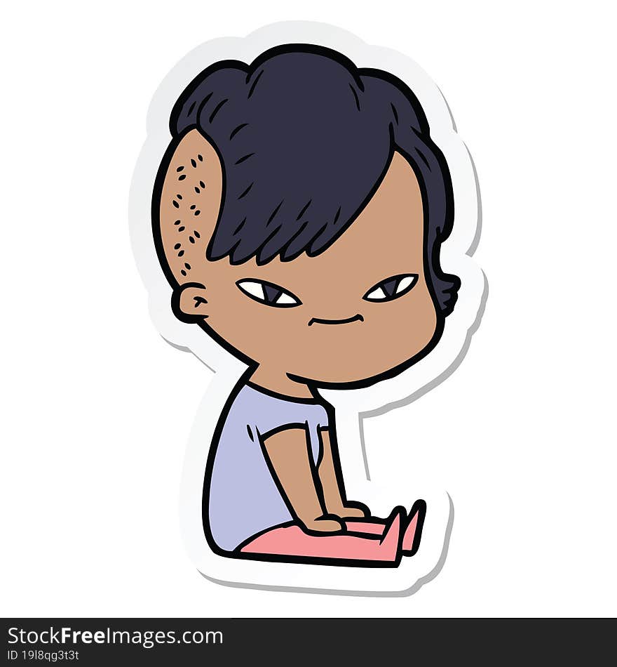 Sticker Of A Cute Cartoon Girl With Hipster Haircut