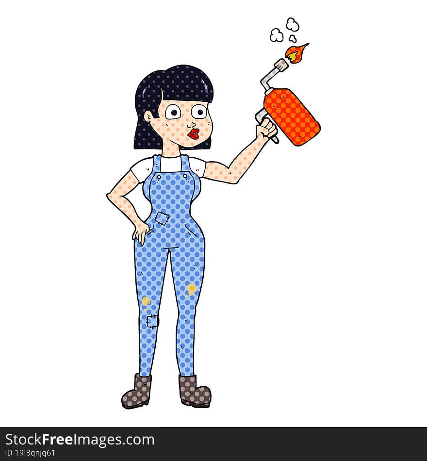 cartoon woman in dungarees