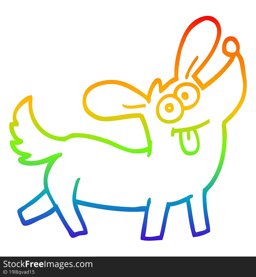 Rainbow Gradient Line Drawing Cartoon Happy Dog