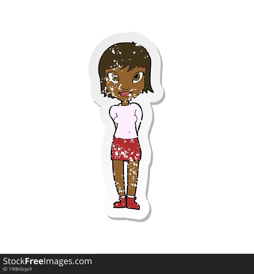 retro distressed sticker of a cartoon pretty girl