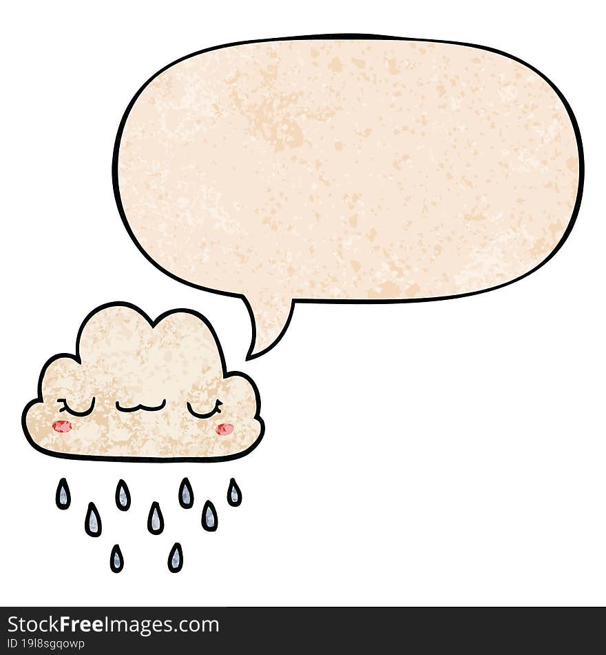 cartoon storm cloud and speech bubble in retro texture style