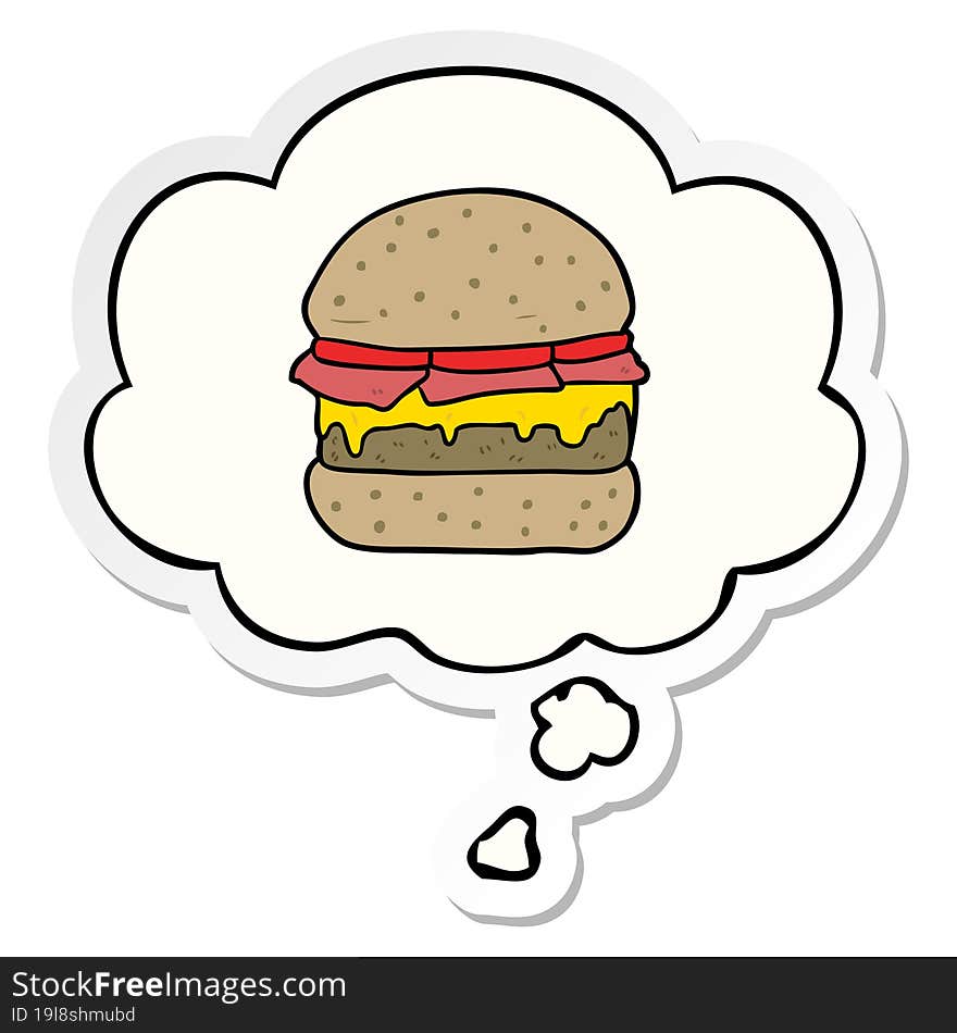 cartoon burger and thought bubble as a printed sticker