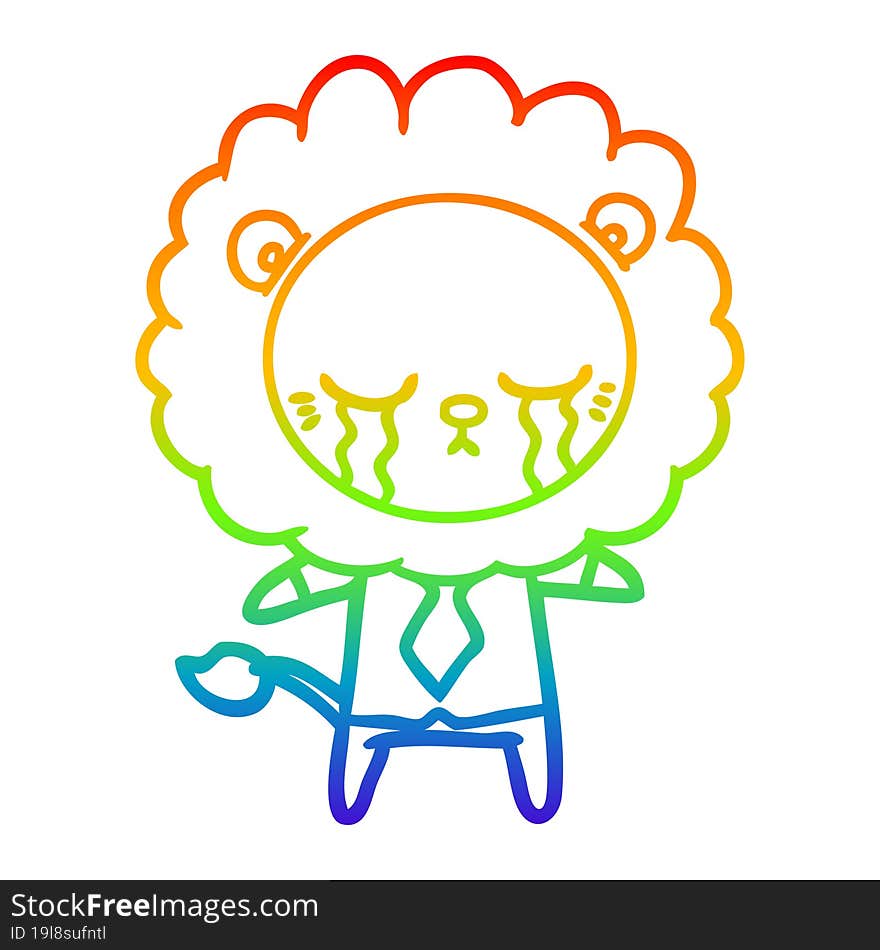 rainbow gradient line drawing crying cartoon lion