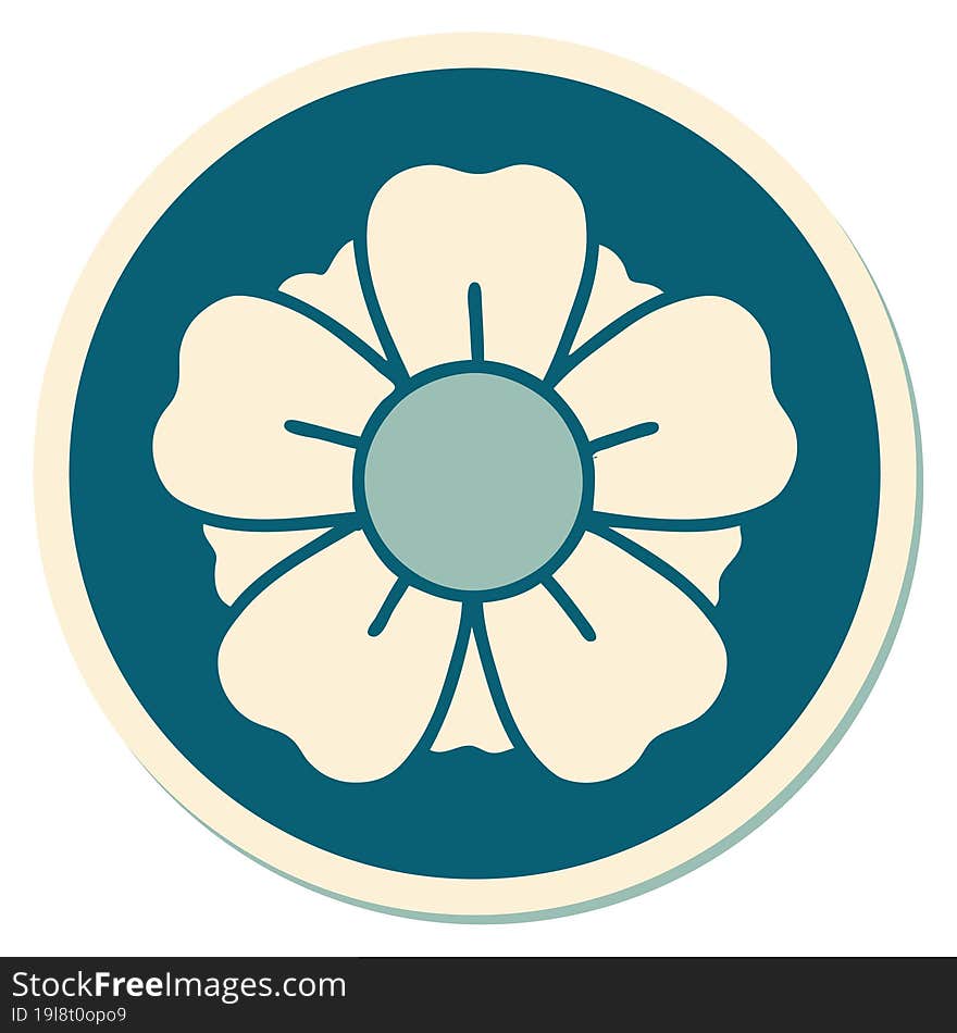 sticker of tattoo in traditional style of a flower. sticker of tattoo in traditional style of a flower