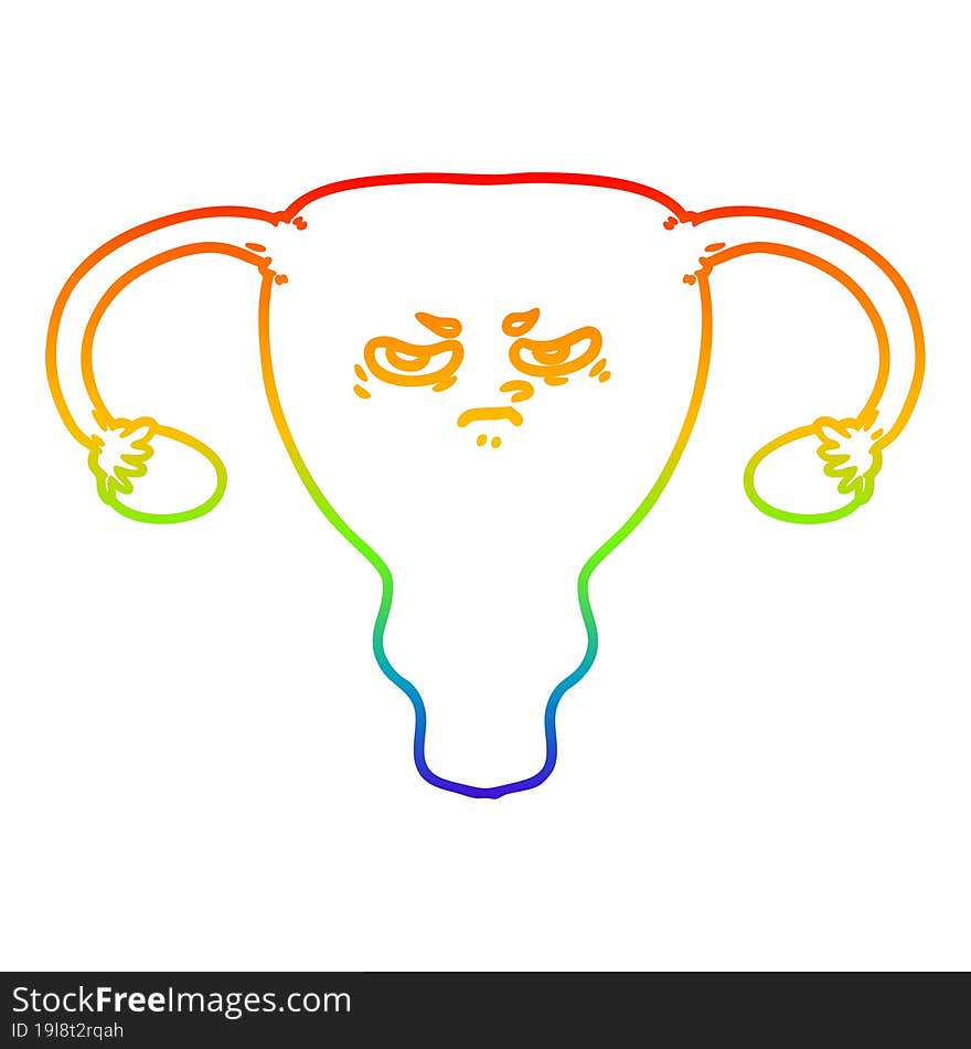 rainbow gradient line drawing cartoon angry uterus