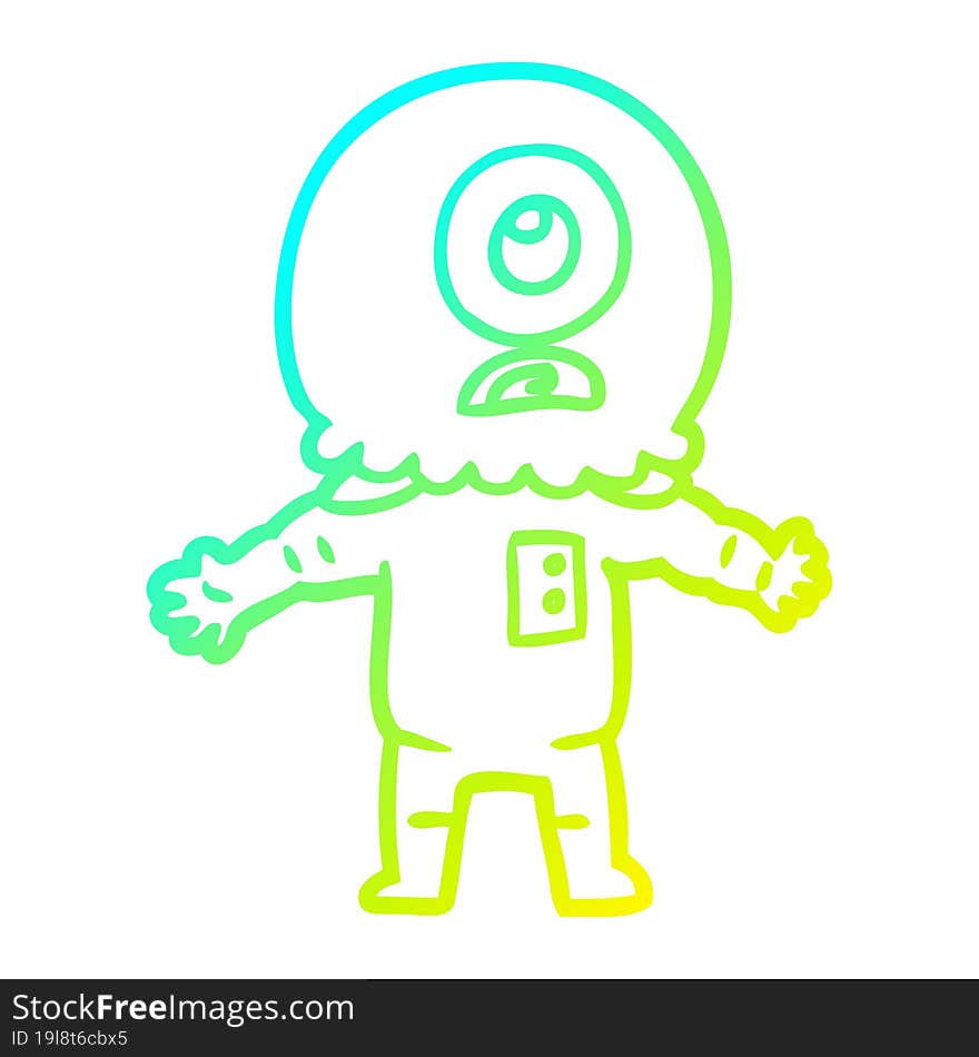 Cold Gradient Line Drawing Cartoon Cyclops Alien Spaceman