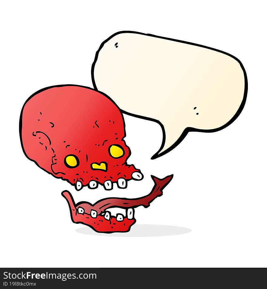 cartoon spooky skull with speech bubble