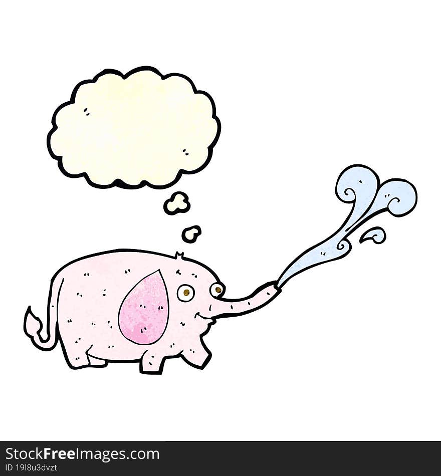 cartoon funny little elephant squirting water with thought bubble