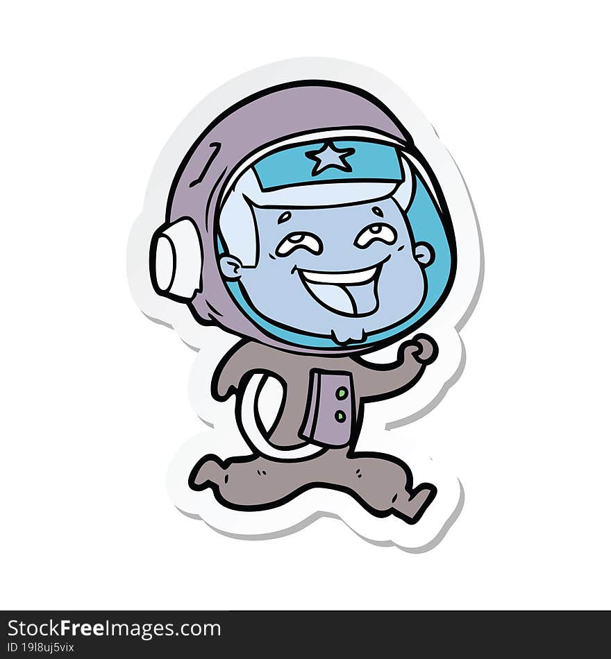 sticker of a cartoon laughing astronaut