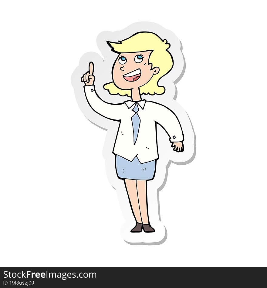 Sticker Of A Cartoon Businesswoman With Idea