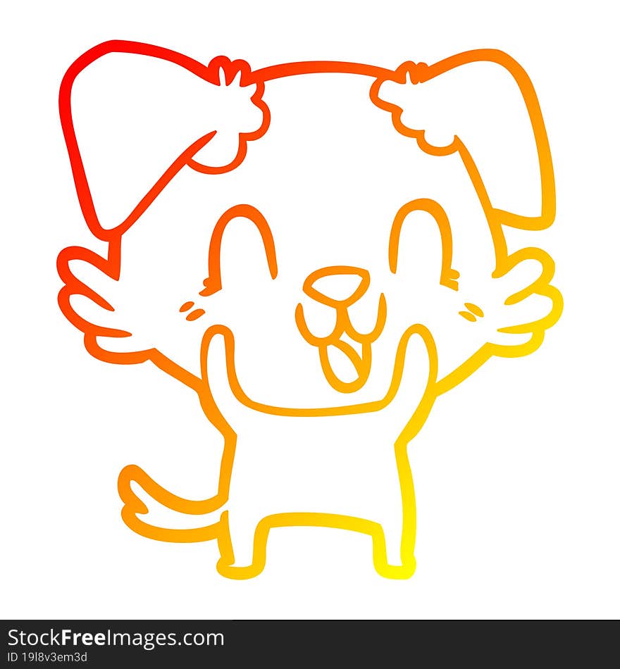 warm gradient line drawing of a laughing cartoon dog