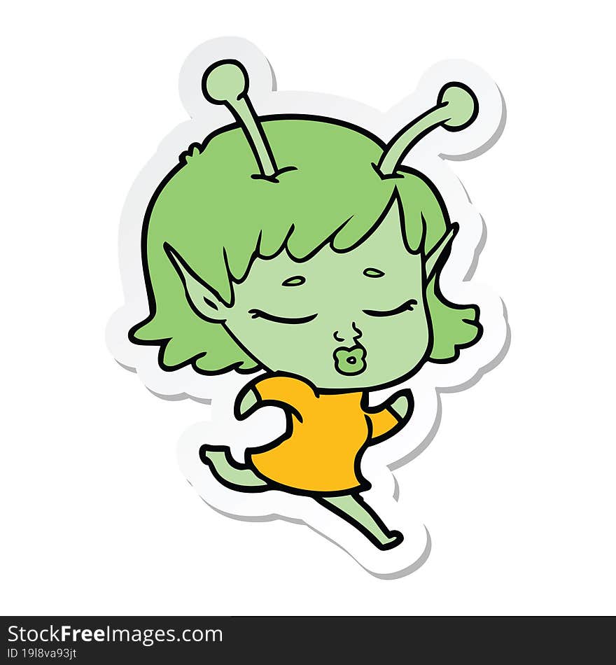 sticker of a cartoon alien girl