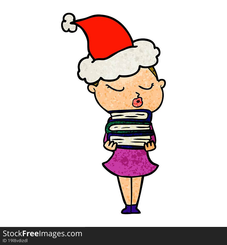 textured cartoon of a calm woman wearing santa hat