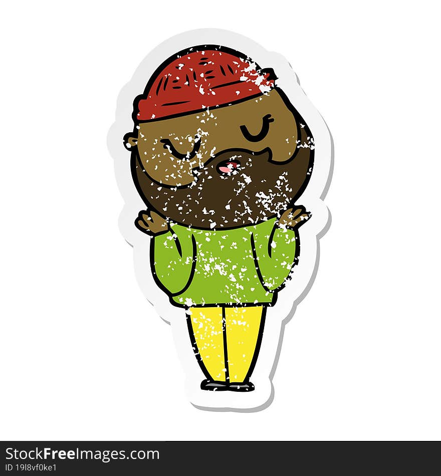 distressed sticker of a cute cartoon man with beard