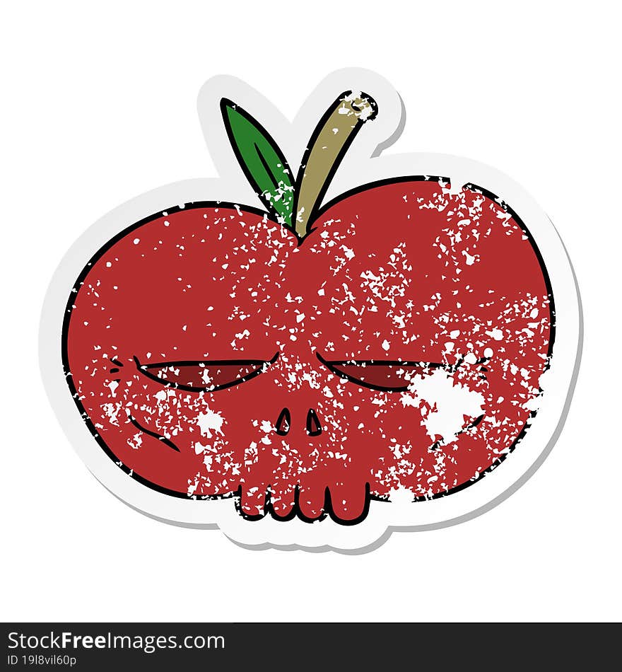 distressed sticker of a cartoon spooky skull apple