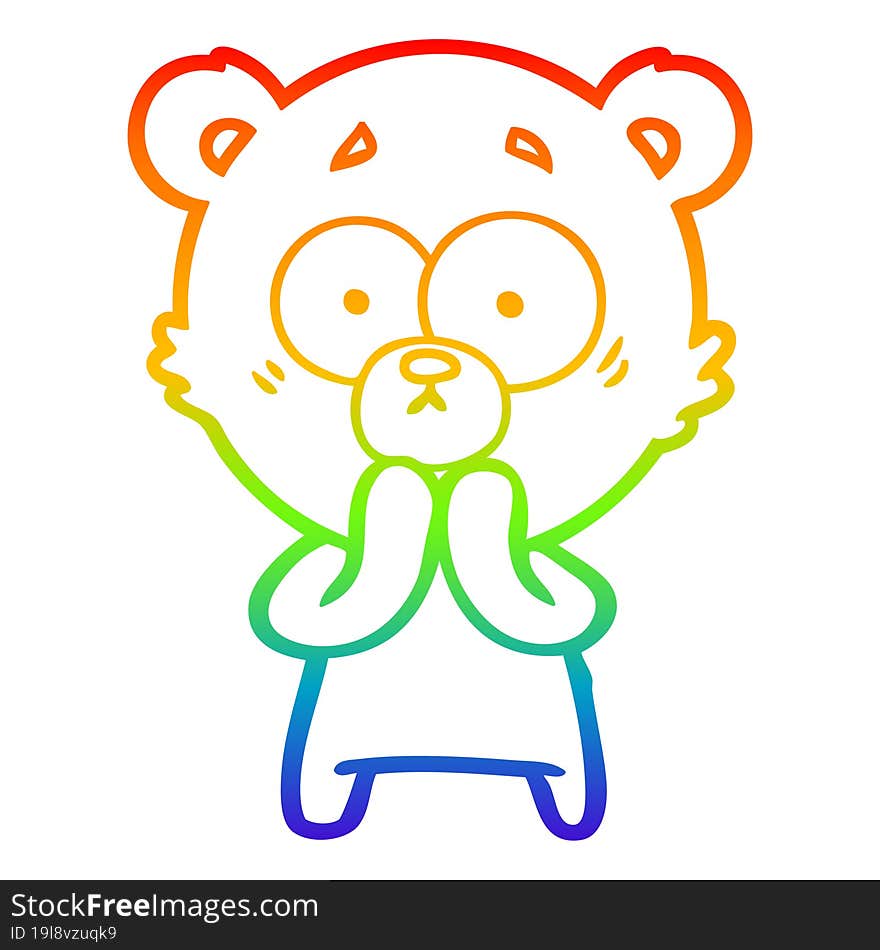 Rainbow Gradient Line Drawing Worried Bear Cartoon