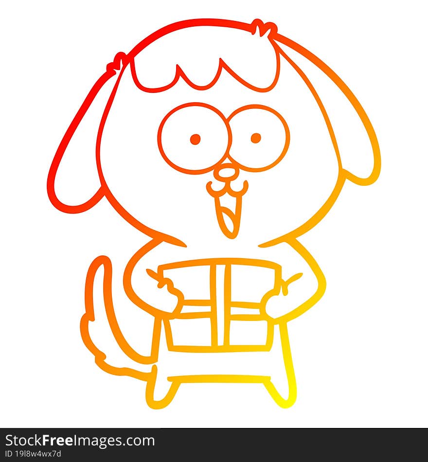 warm gradient line drawing of a cute cartoon dog