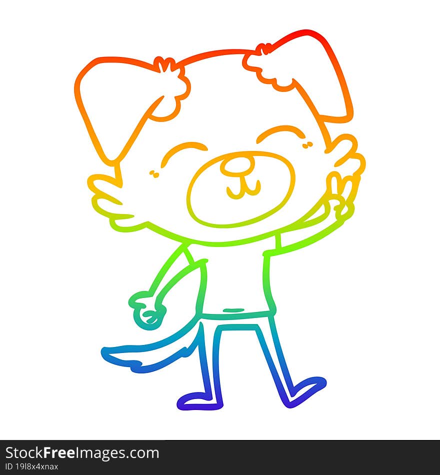 Rainbow Gradient Line Drawing Cartoon Dog