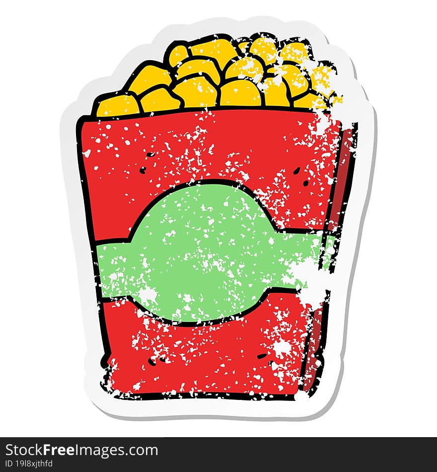 distressed sticker of a cartoon popcorn