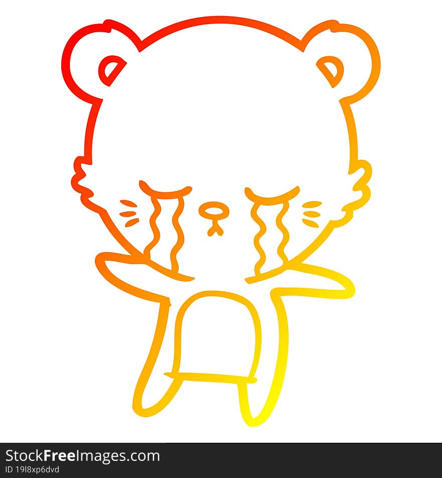 warm gradient line drawing crying cartoon polarbear