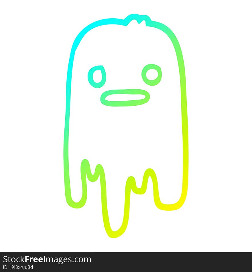 cold gradient line drawing of a cartoon spooky ghost