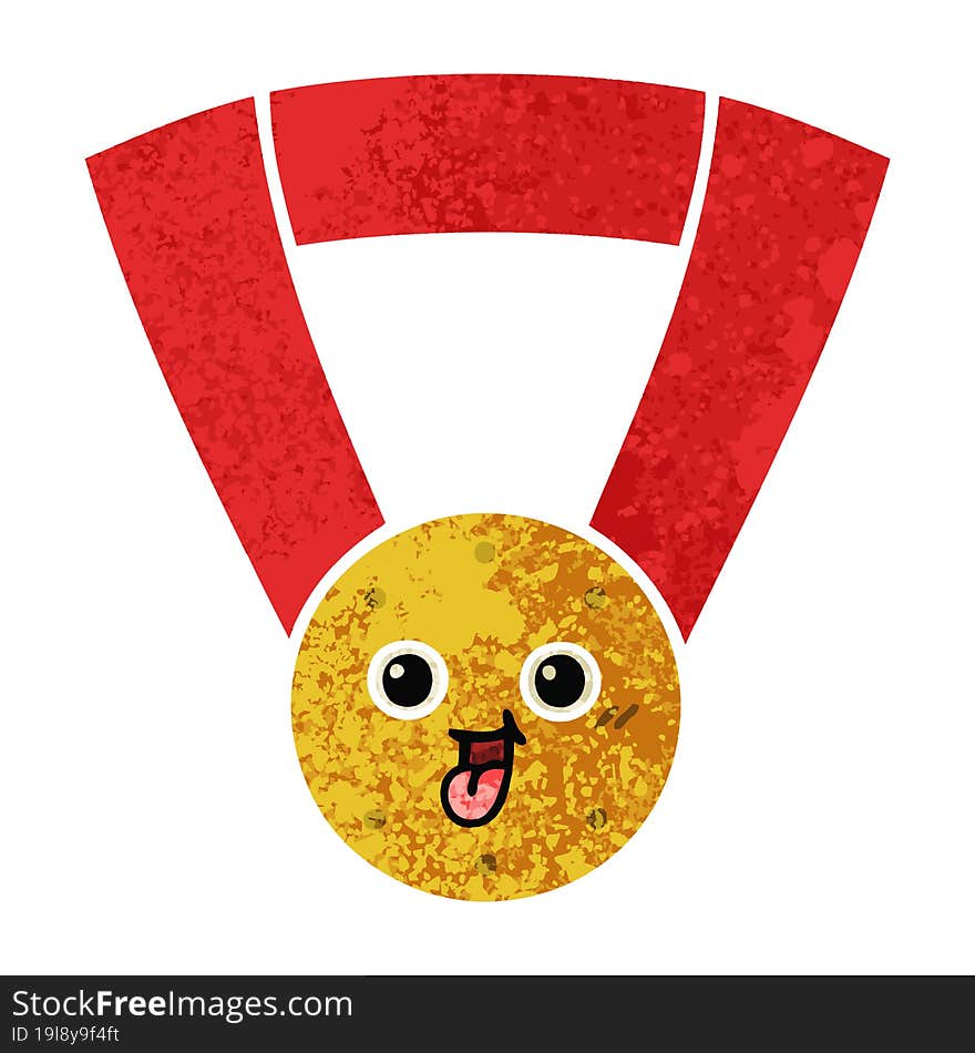 retro illustration style cartoon gold medal