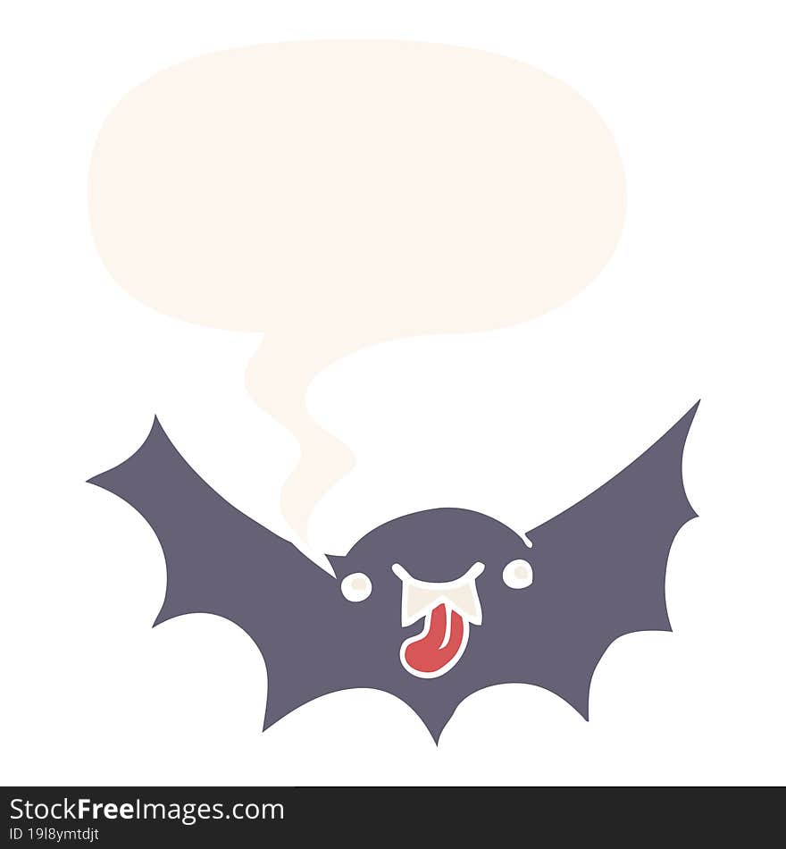 cartoon vampire bat and speech bubble in retro style