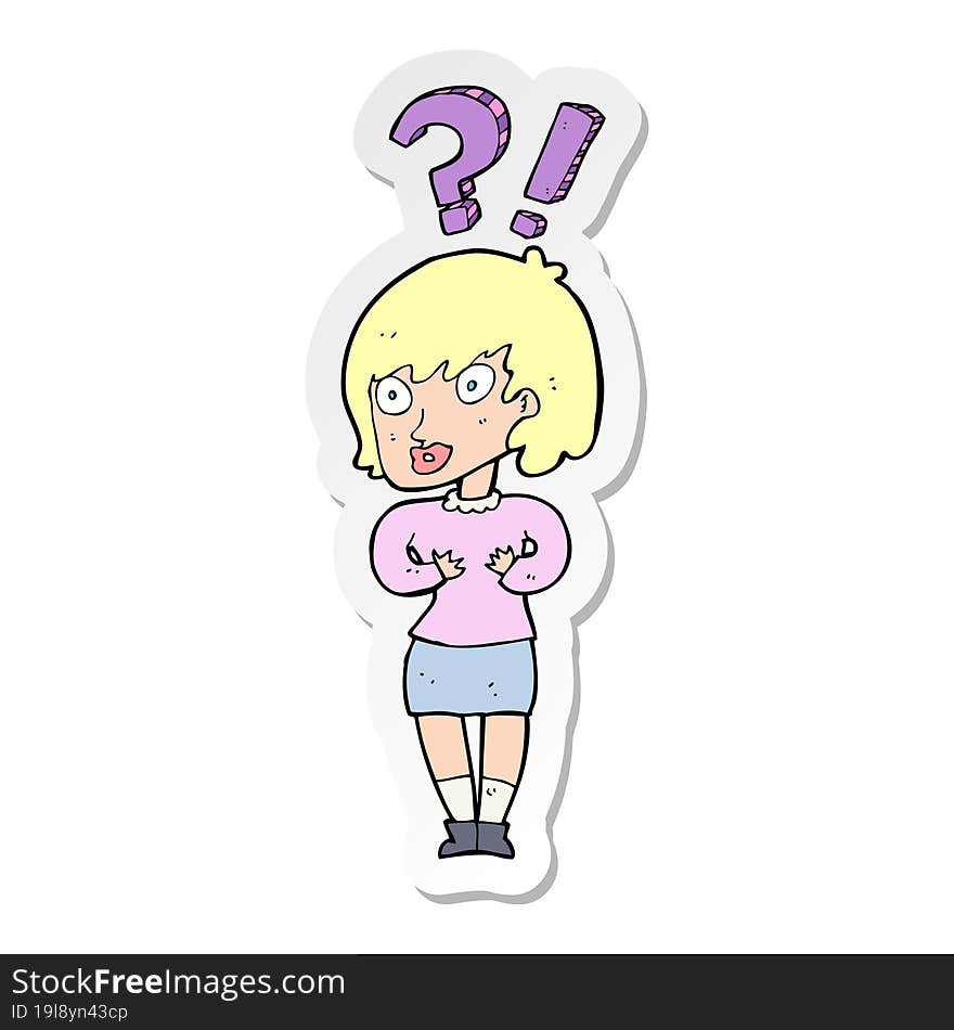 sticker of a cartoon confused woman