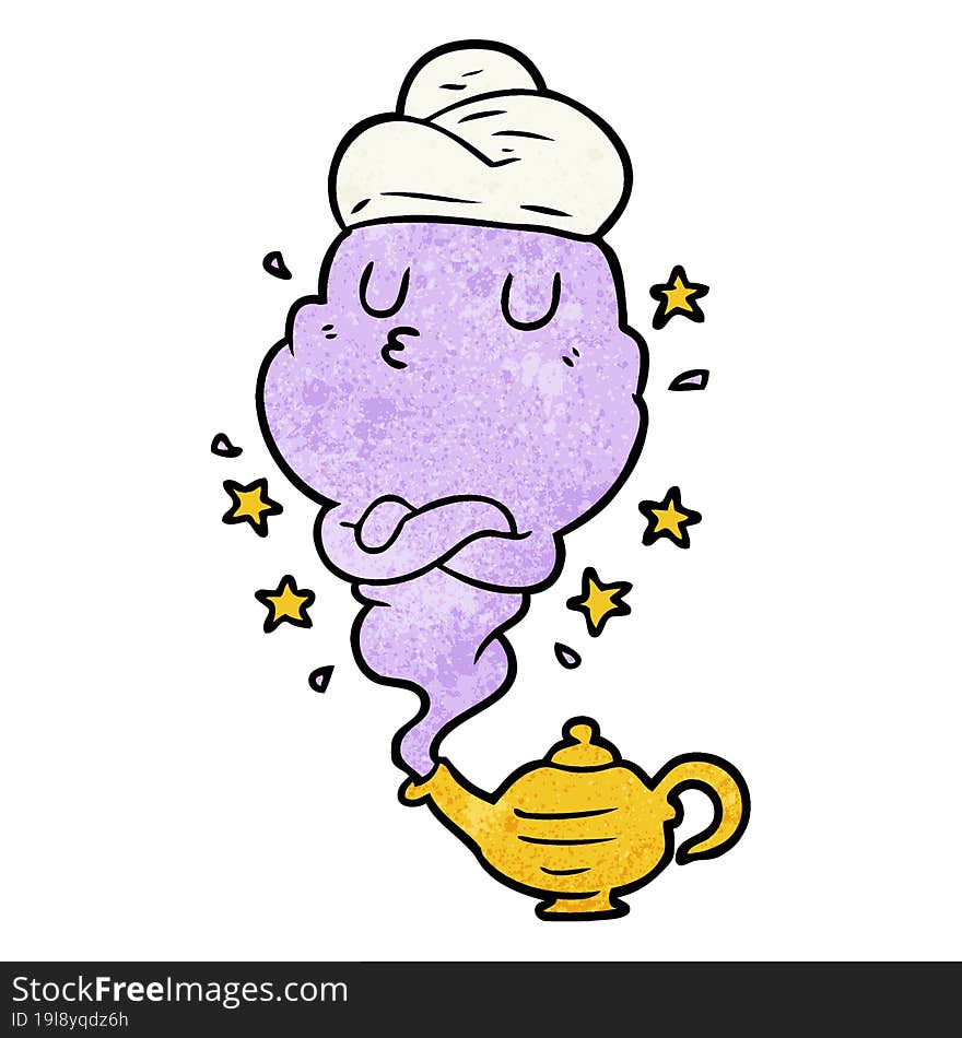 cute cartoon genie rising out of lamp. cute cartoon genie rising out of lamp