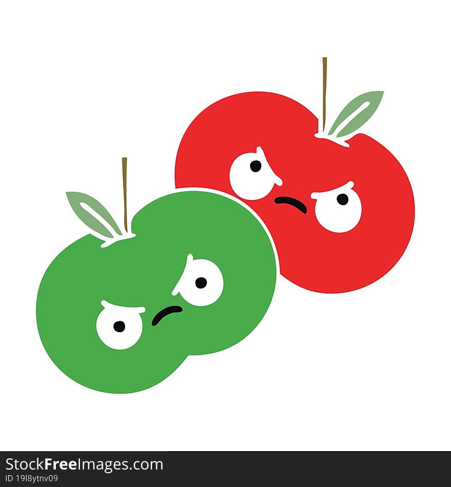 flat color retro cartoon apples