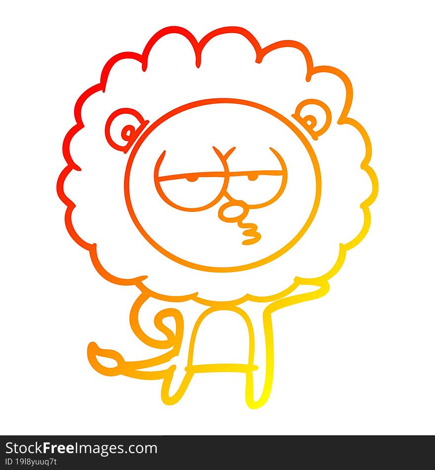 warm gradient line drawing cartoon bored lion