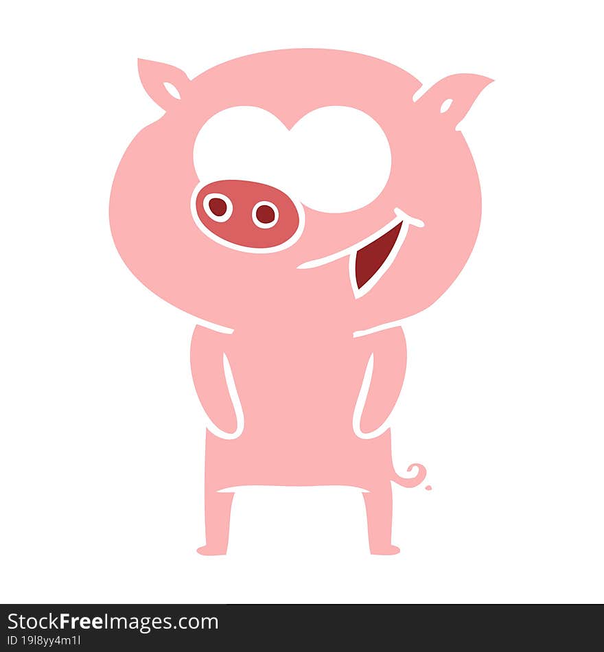 cheerful pig flat color style cartoon