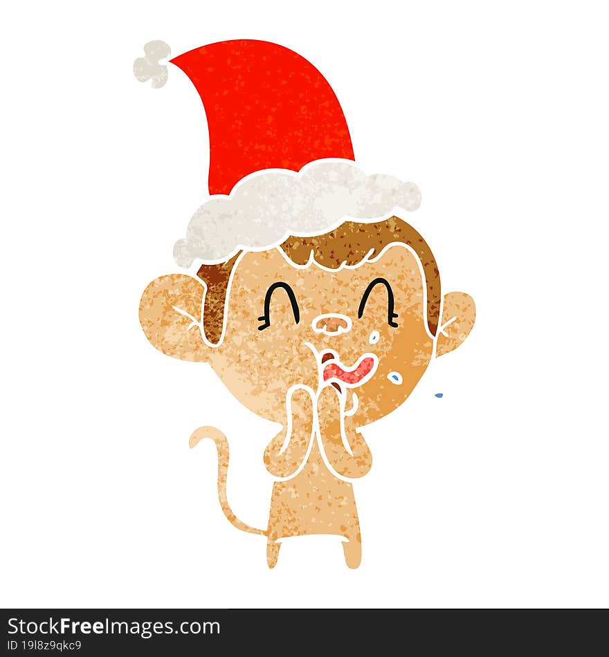 crazy retro cartoon of a monkey wearing santa hat