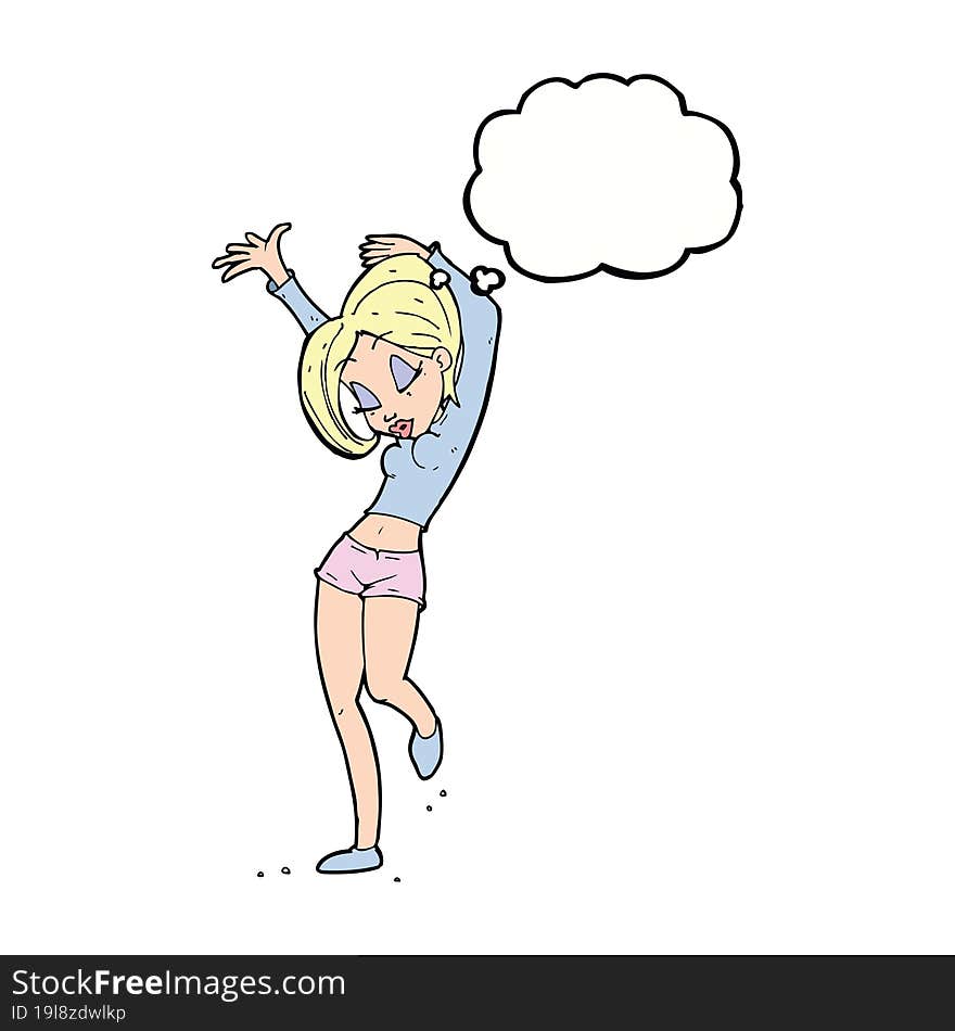 Cartoon Pretty Woman Dancing With Thought Bubble