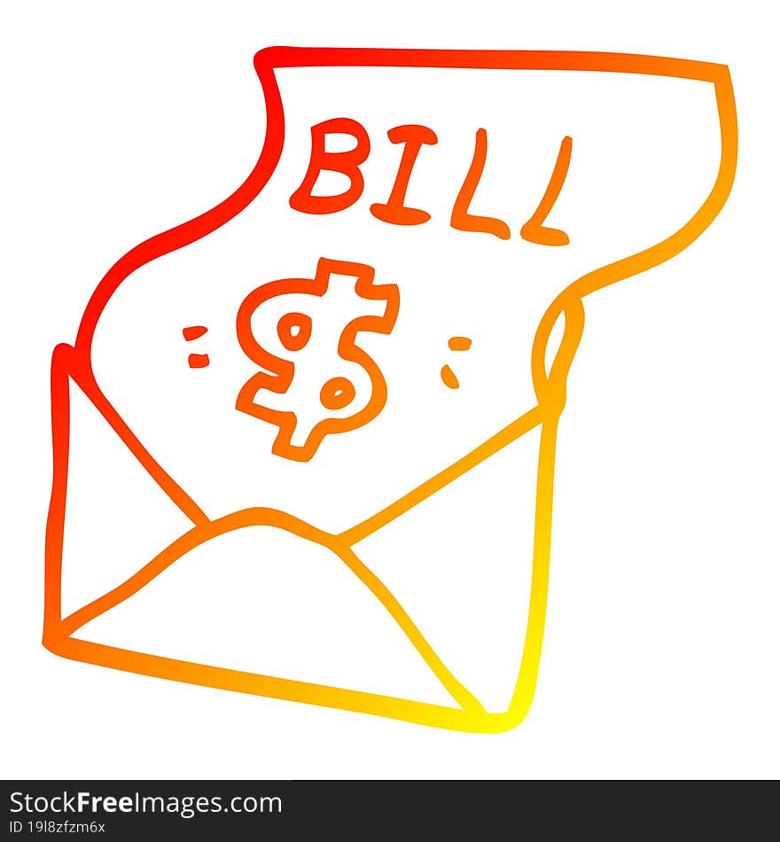 Warm Gradient Line Drawing Cartoon Bill In Envelope