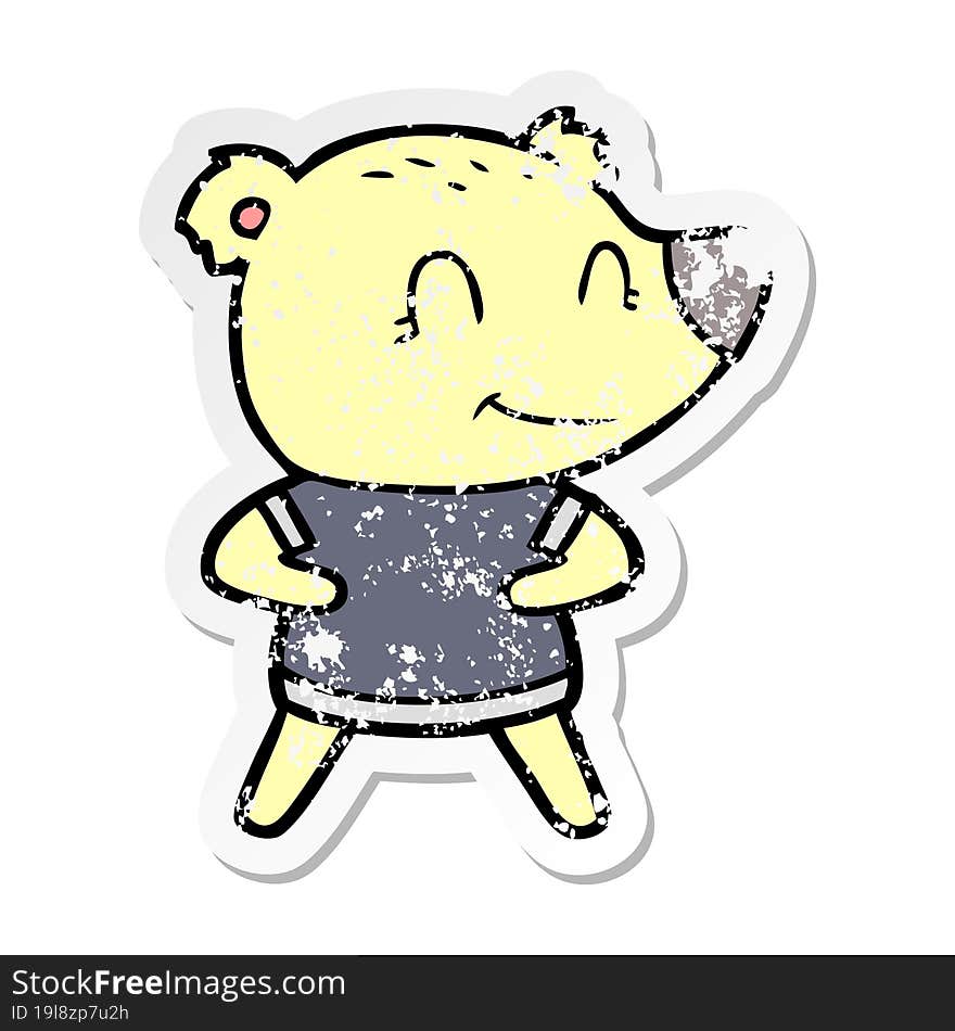 distressed sticker of a friendly bear cartoon