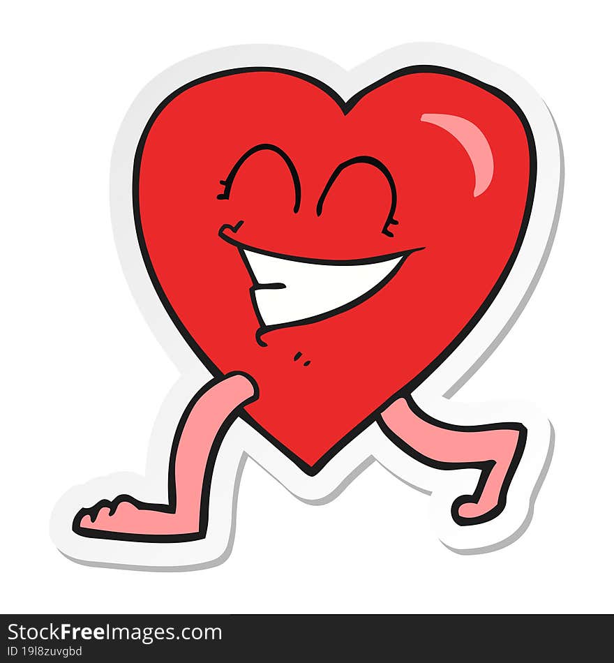 sticker of a cartoon walking heart