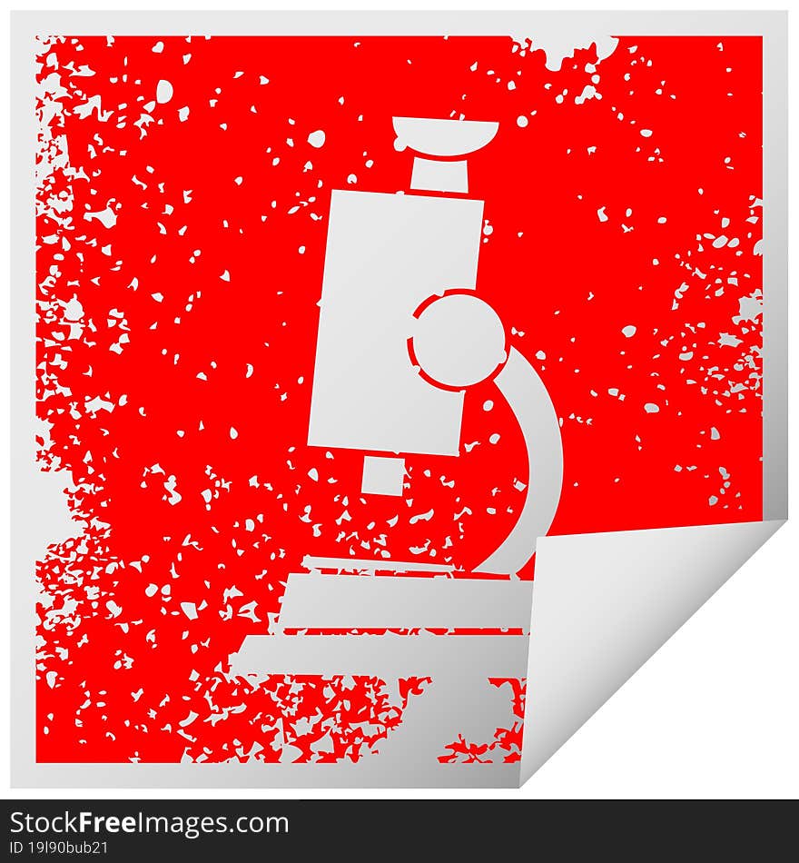 distressed square peeling sticker symbol of a science microscope